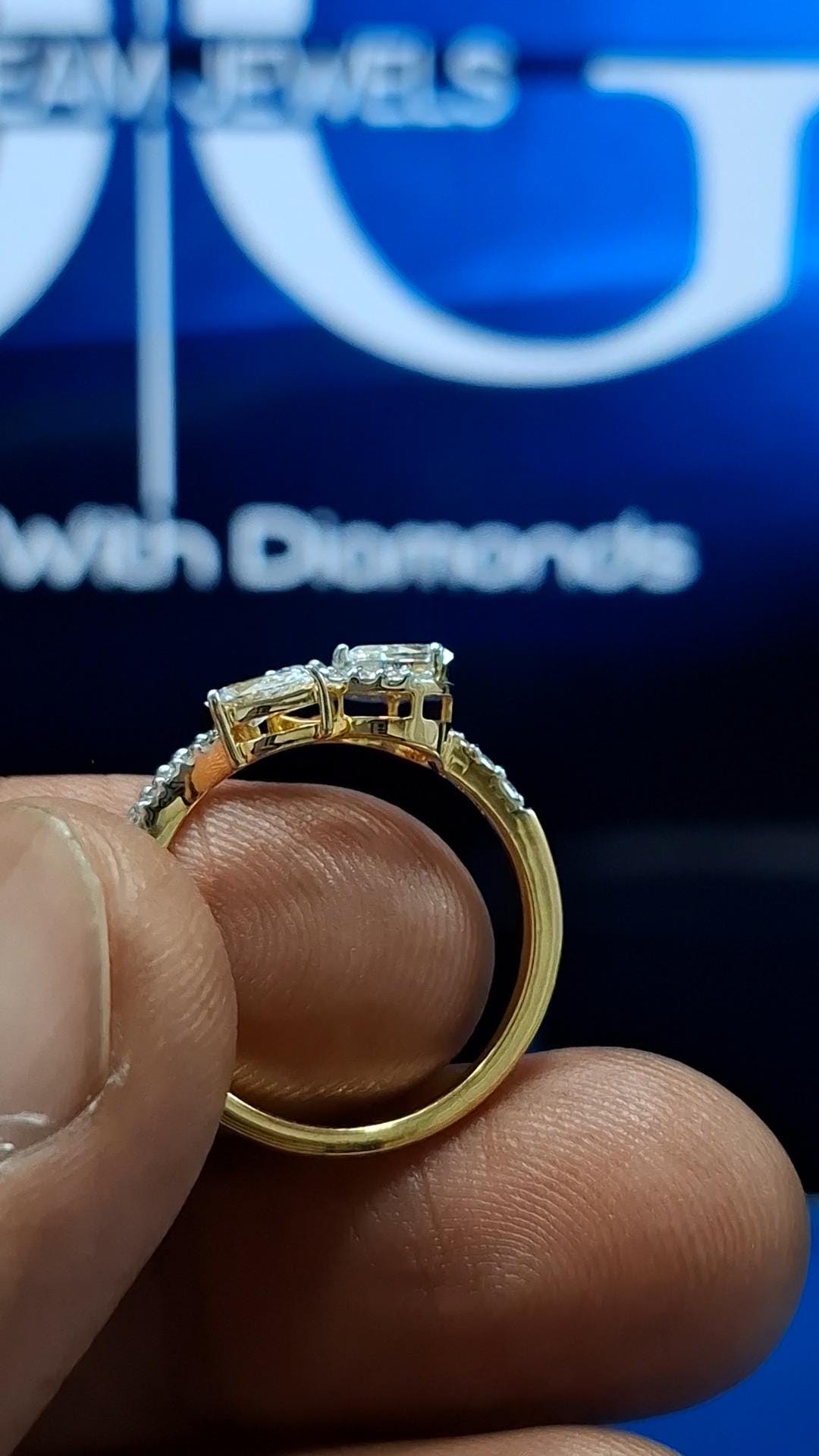 Pear Cut Halo Diamond Solitaire Ring: 14K Gold, Lab Grown Diamond, Ethnic Style