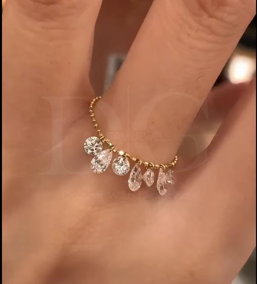 Lab Grown Diamond Chain Ring Pear Drop Diamond Ring | Dangle Diamond Gold Ring | Minimalist Statement Ring | Modern Luxury Fine Jewelry