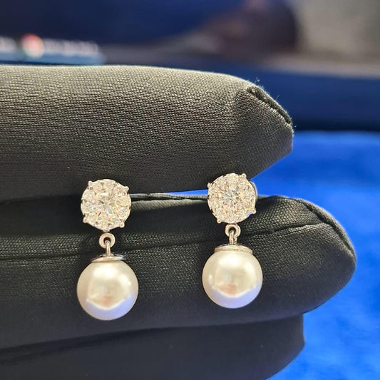 2-in-1 Pearl & Lab Grown Diamond Bridal Earrings: White Gold Wedding Jewelry