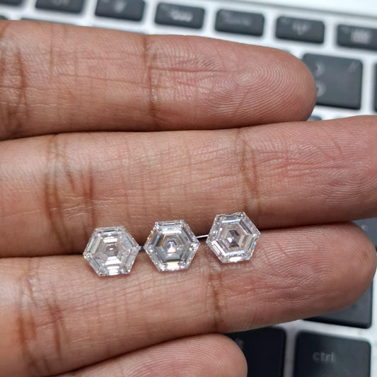 Hexagonal Step Cut 2.14 + 2.13 Lab Grown Diamond Pair: Studs or Ring Side Stones