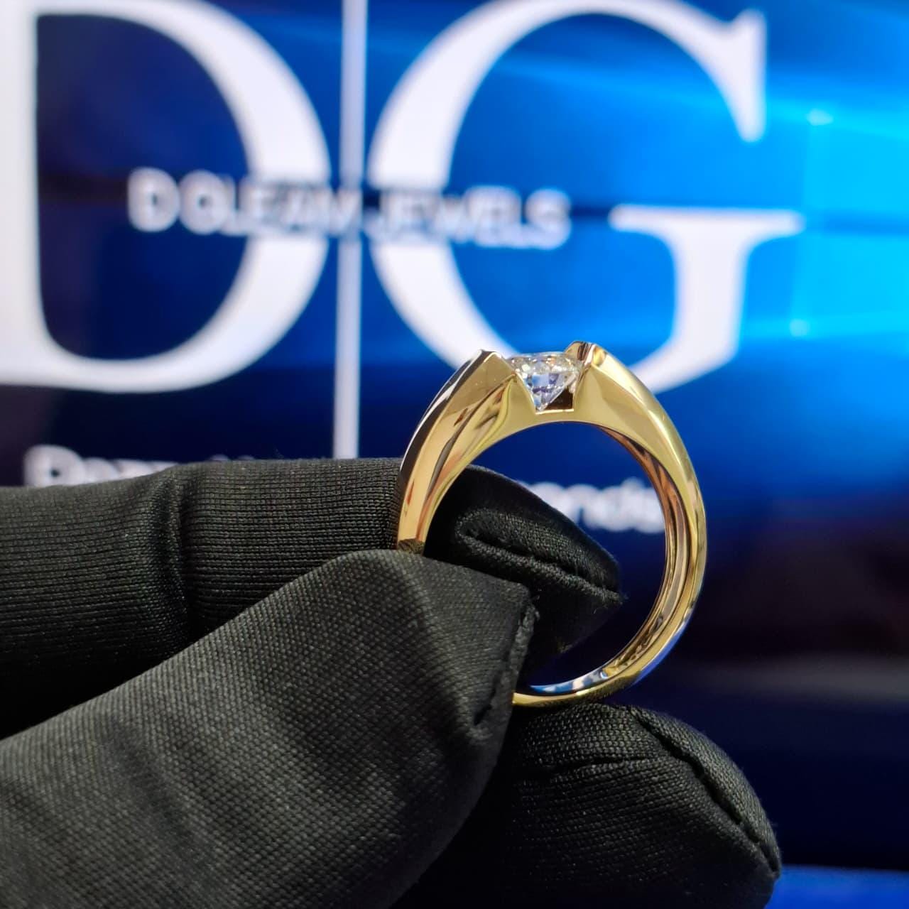 Round Cut Lab Grown Diamond Engagement Ring in Yellow Gold | Modern Solitaire | Handmade by D GLEAM JEWELS