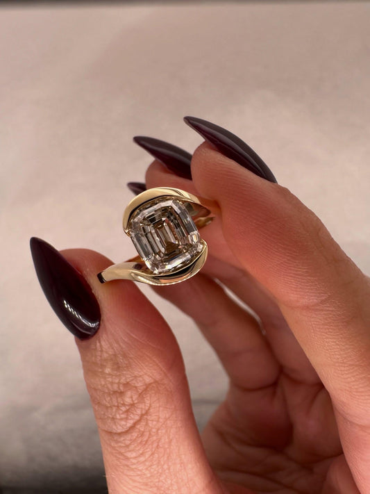 Ashoka Criss Cut Diamond Ring in 14K Yellow Gold, Modern Bezel Engagement Ring, Minimalist Statement Ring, Handmade Fine Jewelry