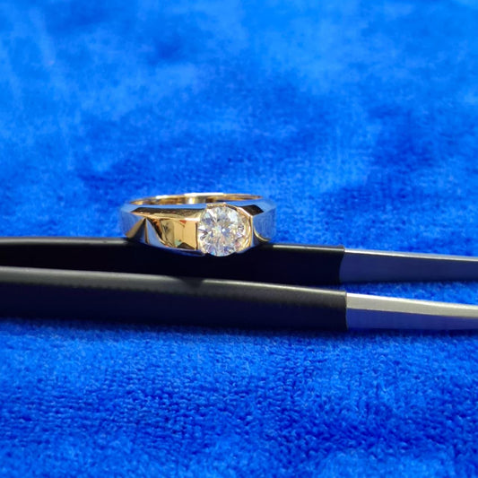 Round Cut Lab Grown Diamond Engagement Ring in Yellow Gold | Modern Solitaire | Handmade by D GLEAM JEWELS