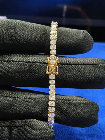 7 Carat Ovel Diamond Tennis Bracelet: 14K Yellow Gold, EF VVS-VS