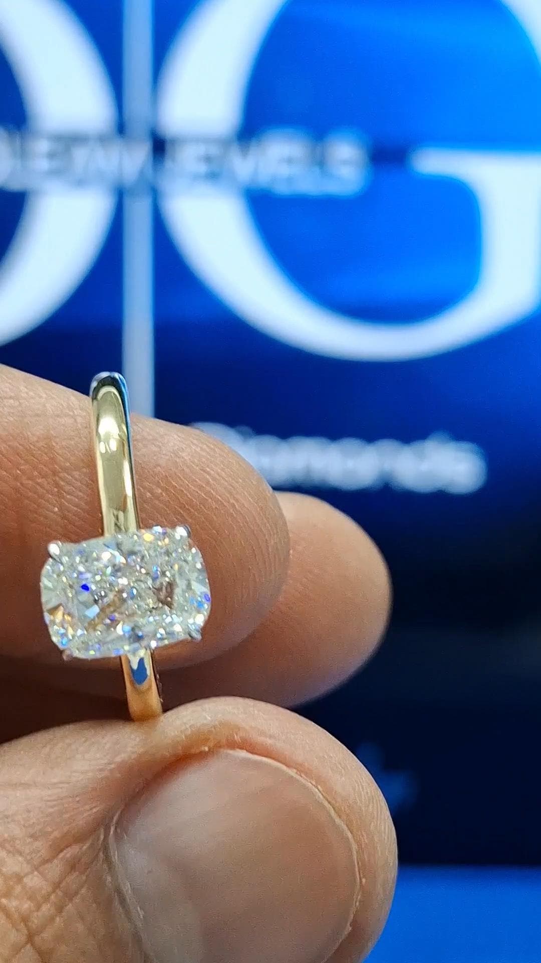 2 Carat Cushion Cut Lab Grown Diamond Engagement Ring: Hidden Halo Knife Edge Band
