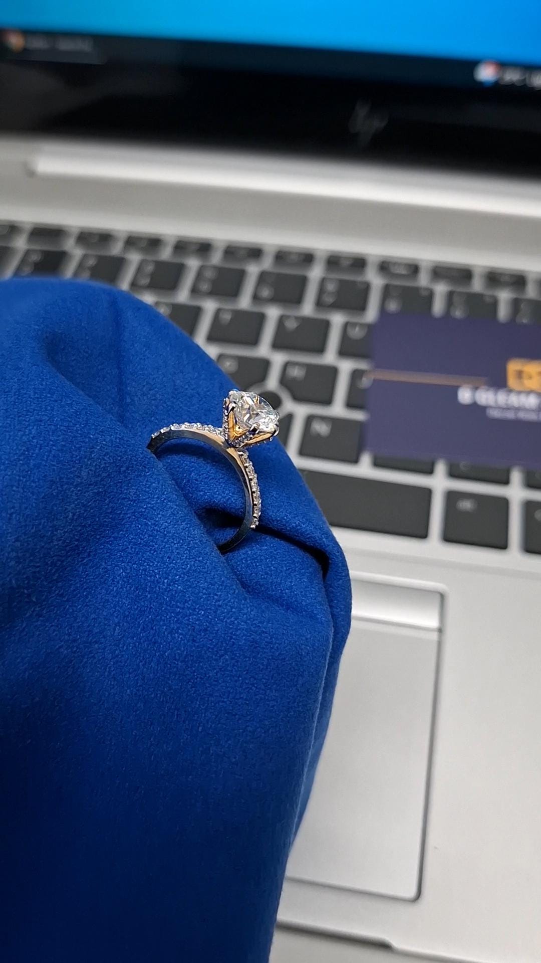 Handmade Lab Grown Diamond Engagement Ring: Yellow Gold Tapered Pavé Band