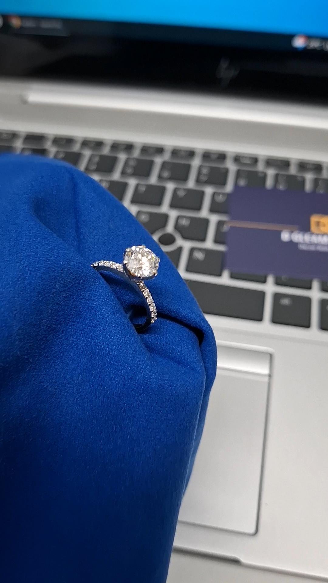 Handmade Lab Grown Diamond Engagement Ring: Yellow Gold Tapered Pavé Band