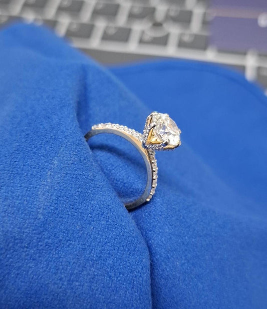 Handmade Lab Grown Diamond Engagement Ring: Yellow Gold Tapered Pavé Band