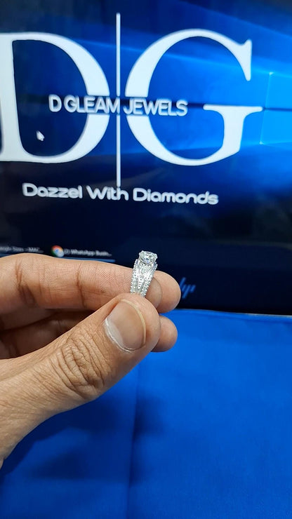 1.02 CT Round Lab Grown Diamond Engagement Ring, D/VS Lab Created Diamond, Matching Wedding Band, Wedding Ring Set, Diamond Eternity Band