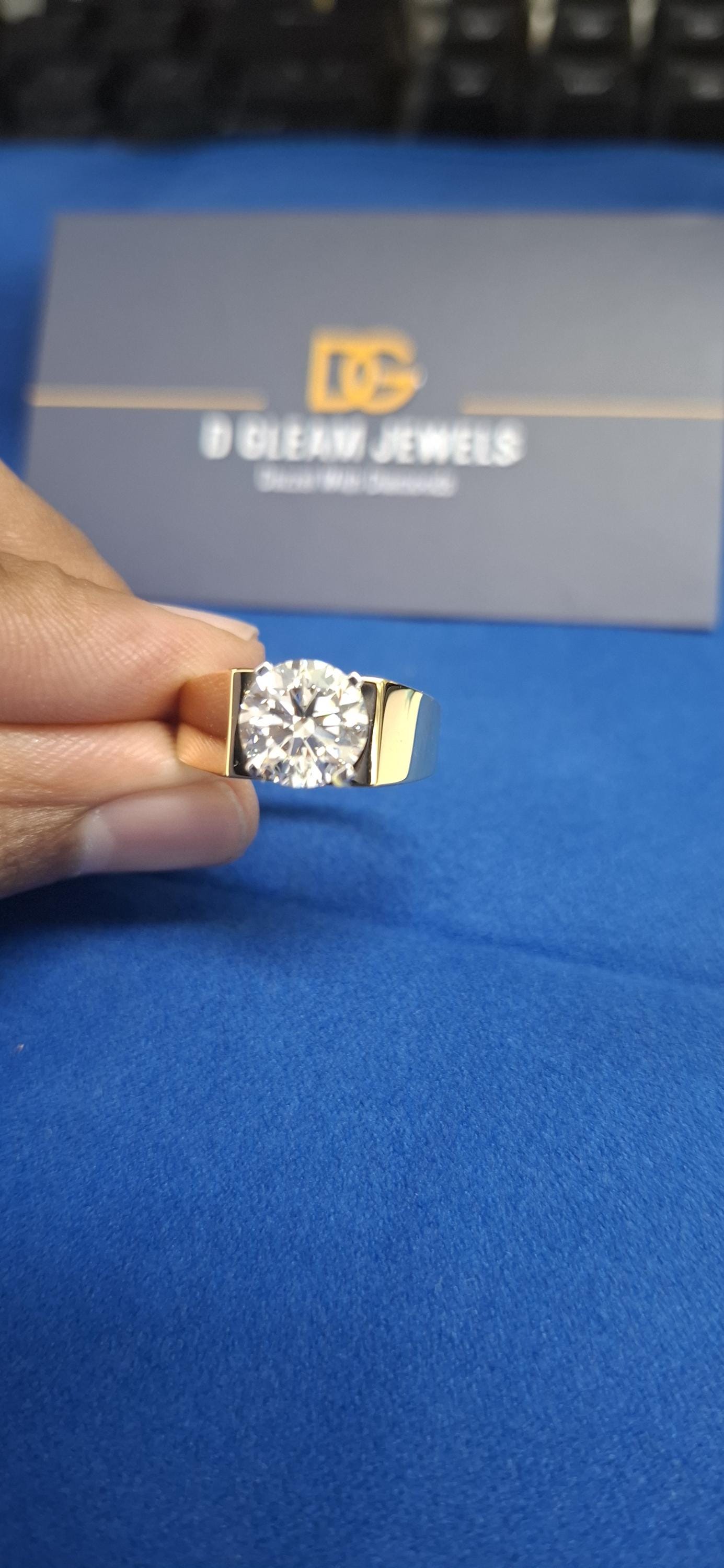 3 Carat Lab Grown Diamond Men's Ring: 14K Yellow Gold Solitaire