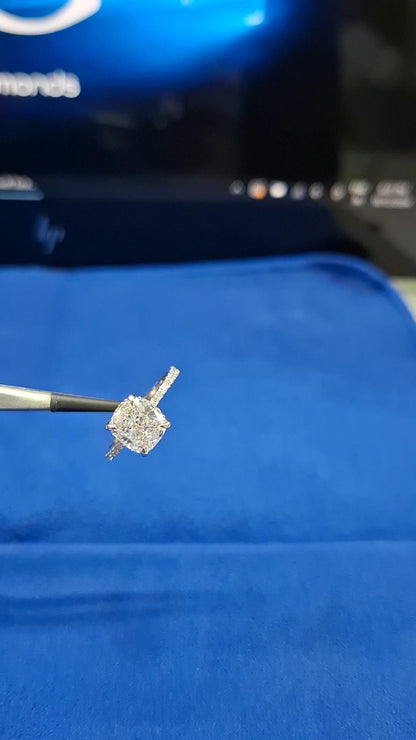 Cushion Cut Lab Grown Diamond Engagement Ring: Hidden Halo, IGI Certified