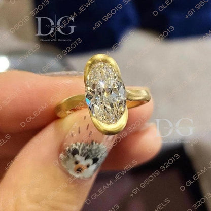 Oval Lab Grown Diamond Engagement Ring: Yellow Gold Bypass Setting, Aquamarine Amethyst Accent