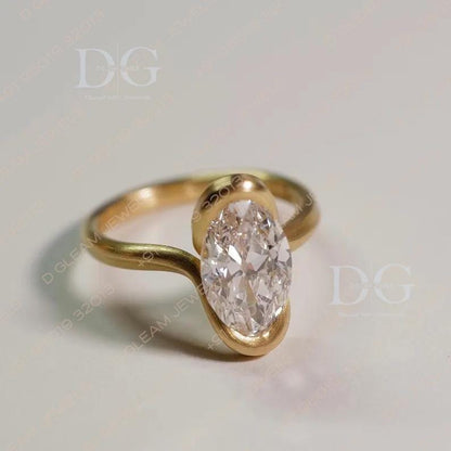 Oval Lab Grown Diamond Engagement Ring: Yellow Gold Bypass Setting, Aquamarine Amethyst Accent