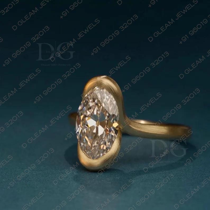 Oval Lab Grown Diamond Engagement Ring: Yellow Gold Bypass Setting, Aquamarine Amethyst Accent