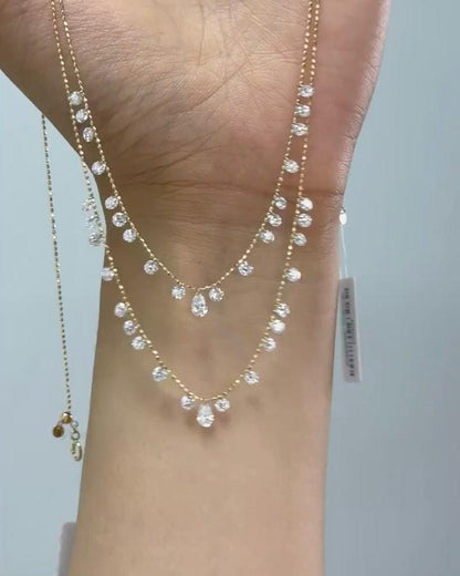 Floating Lab Grown Diamond Necklace: 14k Gold Station Necklace