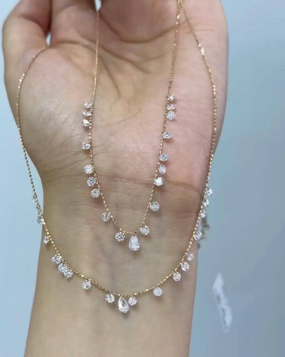 Floating Lab Grown Diamond Necklace: 14k Gold Station Necklace