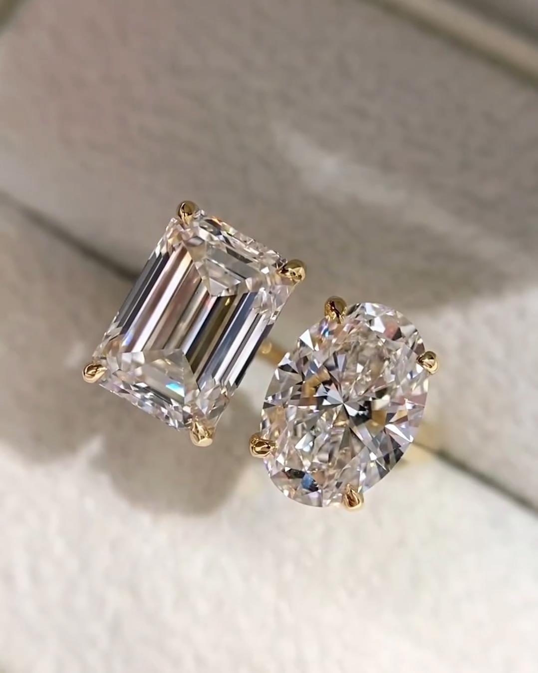 Emerald Cut Toi et Moi Lab Grown Diamond Ring: 14k Gold Wedding Ring