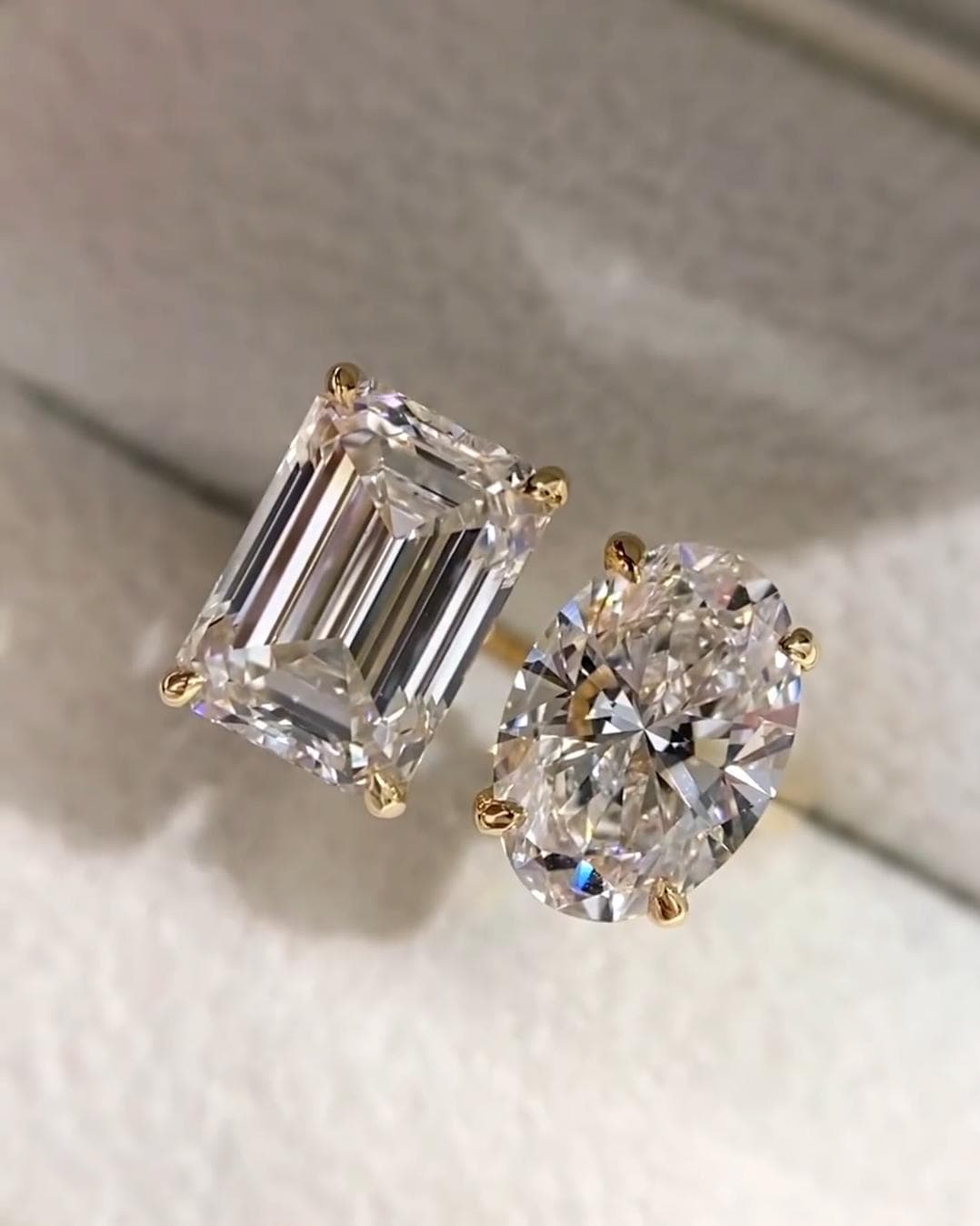 Emerald Cut Toi et Moi Lab Grown Diamond Ring: 14k Gold Wedding Ring
