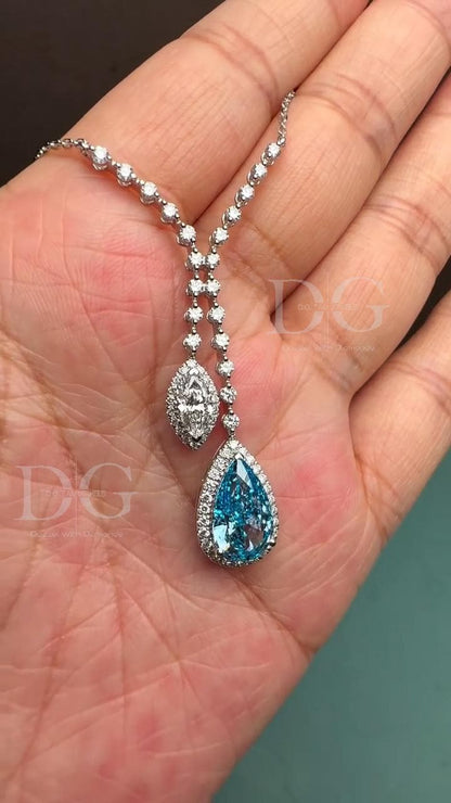 Lab-Grown Paraiba & Diamond Cluster Pendant: Elegant Wedding Necklace