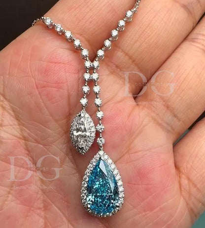 Lab-Grown Paraiba & Diamond Cluster Pendant: Elegant Wedding Necklace