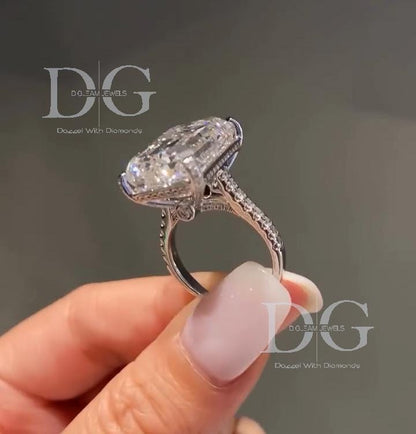 10 CTW Emerald Cut Lab Grown Diamond Engagement Ring with Side Stones | IGI Certified | White Gold | Handmade Luxury Ring