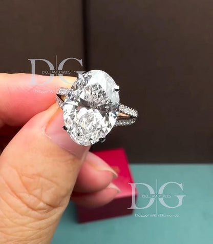 IGI Certified 5.00 Carat Oval Lab Grown Diamond Engagement Ring: Hidden Halo Split Shank