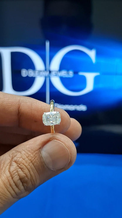 2 Carat Cushion Cut Lab Grown Diamond Engagement Ring: Hidden Halo Knife Edge Band