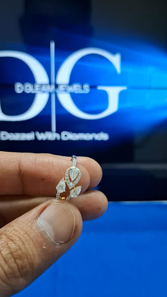 Pear Cut Halo Diamond Solitaire Ring: 14K Gold, Lab Grown Diamond, Ethnic Style