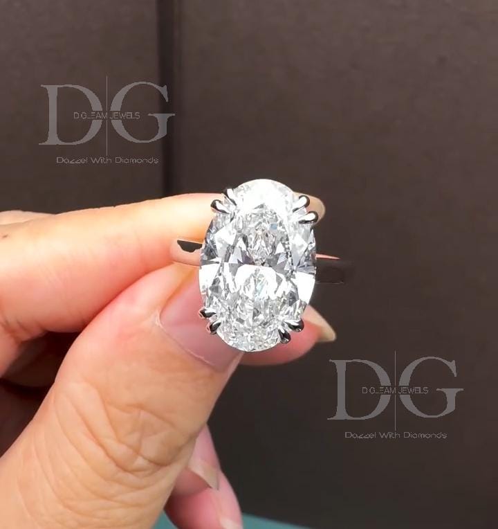 Oval Lab Grown Diamond Engagement Ring: Double Claw Prongs, IGI Certified