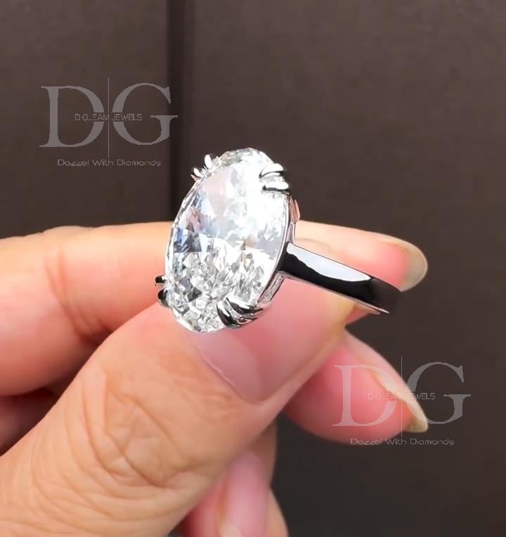 Oval Lab Grown Diamond Engagement Ring: Double Claw Prongs, IGI Certified