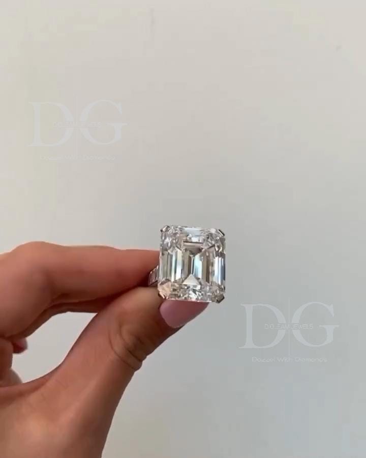IGI Certified Lab Grown Emerald Cut Diamond Engagement Ring with Baguette Side Stones