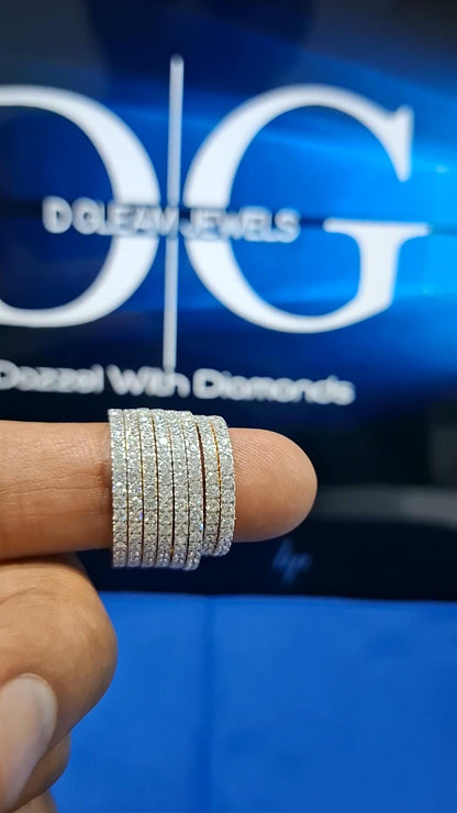 Micro Pave Lab Grown Diamond Wedding Band: 14K Gold Full Eternity Stackable Ring
