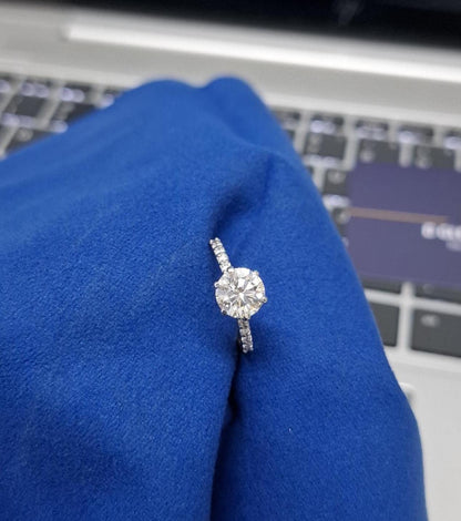 Handmade Lab Grown Diamond Engagement Ring: Yellow Gold Tapered Pavé Band