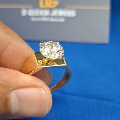 3 Carat Lab Grown Diamond Men's Ring: 14K Yellow Gold Solitaire