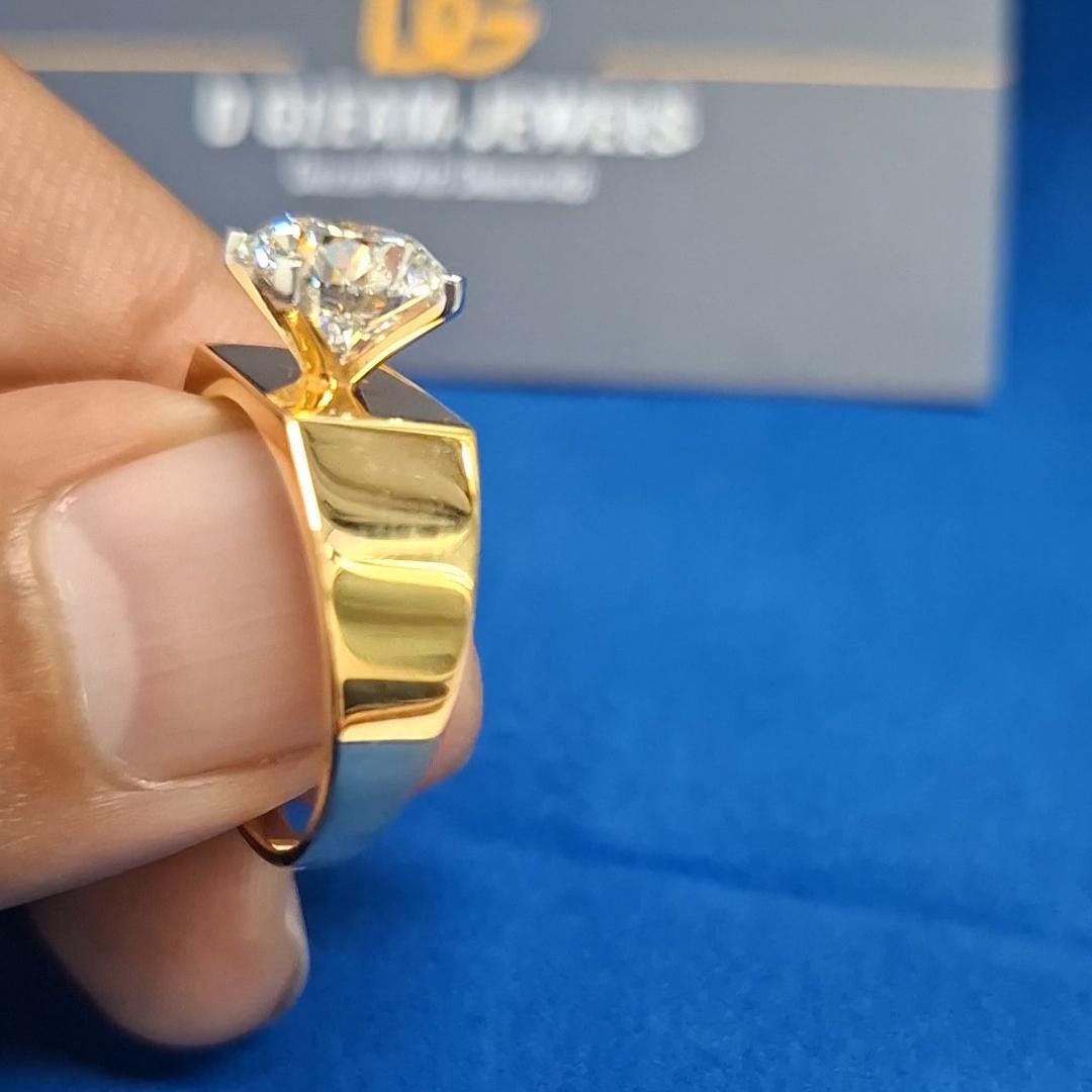 3 Carat Lab Grown Diamond Men's Ring: 14K Yellow Gold Solitaire