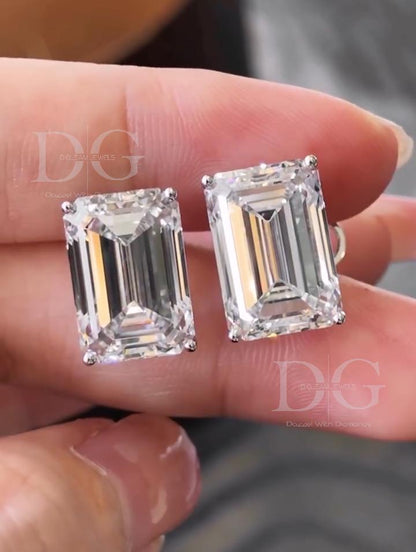 Emerald Cut Lab Grown Diamond Stud Earrings, F VS1, 1.0-4.0 ct
