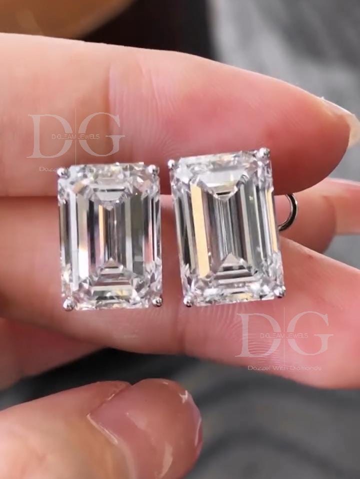 Emerald Cut Lab Grown Diamond Stud Earrings, F VS1, 1.0-4.0 ct