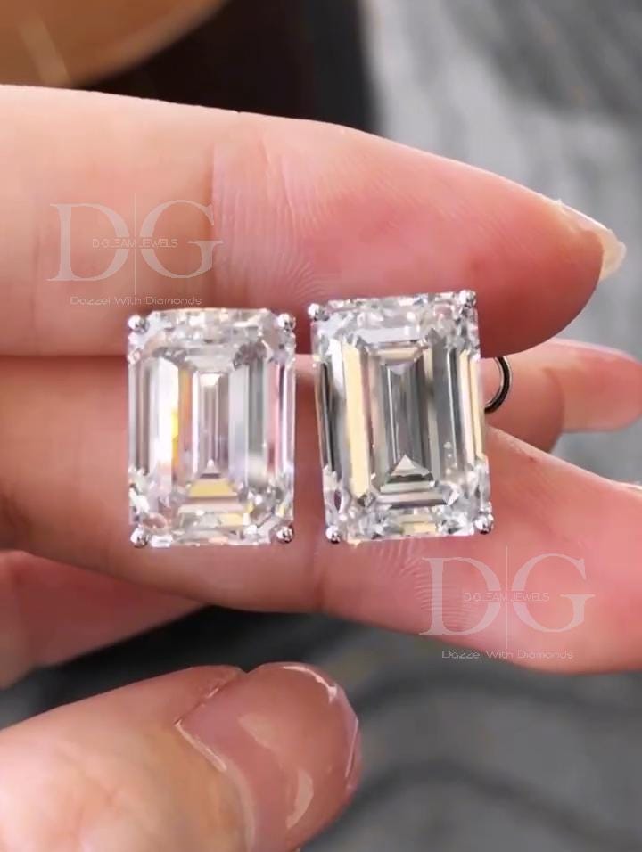 Emerald Cut Lab Grown Diamond Stud Earrings, F VS1, 1.0-4.0 ct