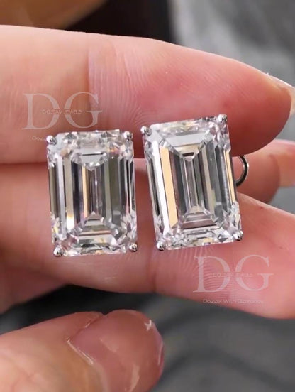 Emerald Cut Lab Grown Diamond Stud Earrings, F VS1, 1.0-4.0 ct