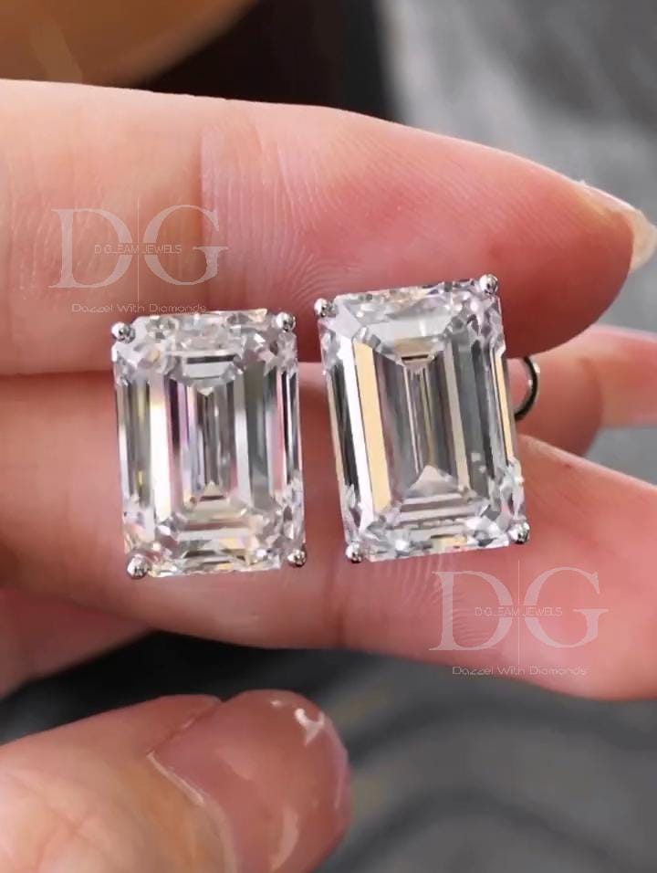Emerald Cut Lab Grown Diamond Stud Earrings, F VS1, 1.0-4.0 ct
