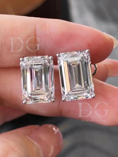 Emerald Cut Lab Grown Diamond Stud Earrings, F VS1, 1.0-4.0 ct