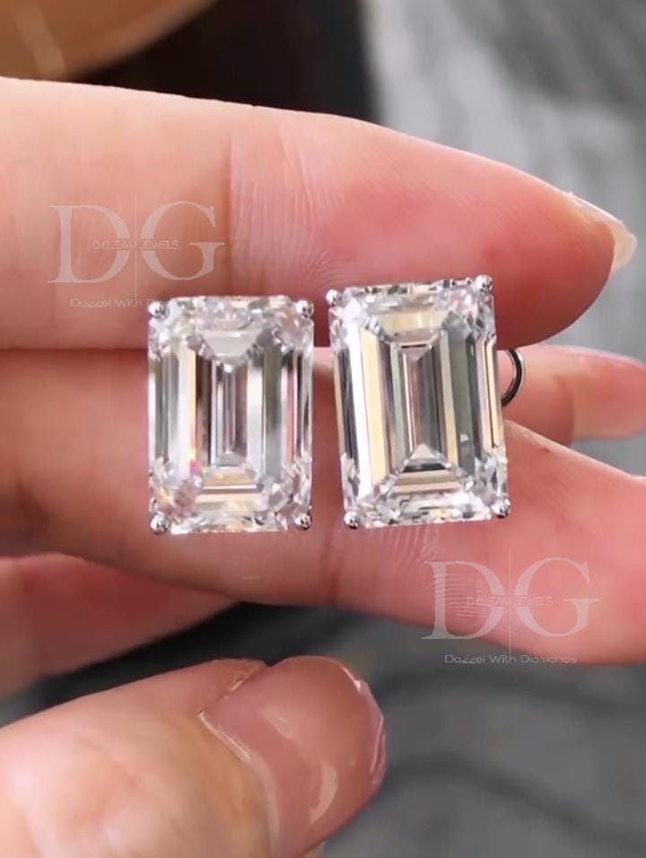 Emerald Cut Lab Grown Diamond Stud Earrings, F VS1, 1.0-4.0 ct