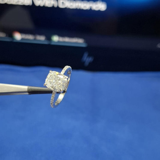 Cushion Cut Lab Grown Diamond Engagement Ring: Hidden Halo, IGI Certified