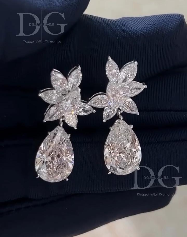 8.60 TCW Pear & Marquise Lab Grown Diamond Cluster Earrings, 14K Gold