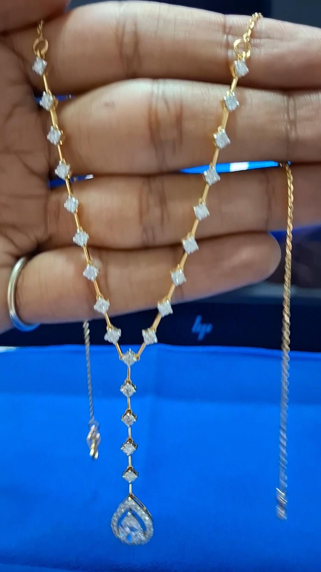 14k Yellow Gold Diamond Necklace: Pear & Round CVD Lab Grown Diamonds