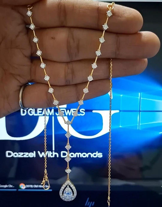 14k Yellow Gold Diamond Necklace: Pear & Round CVD Lab Grown Diamonds