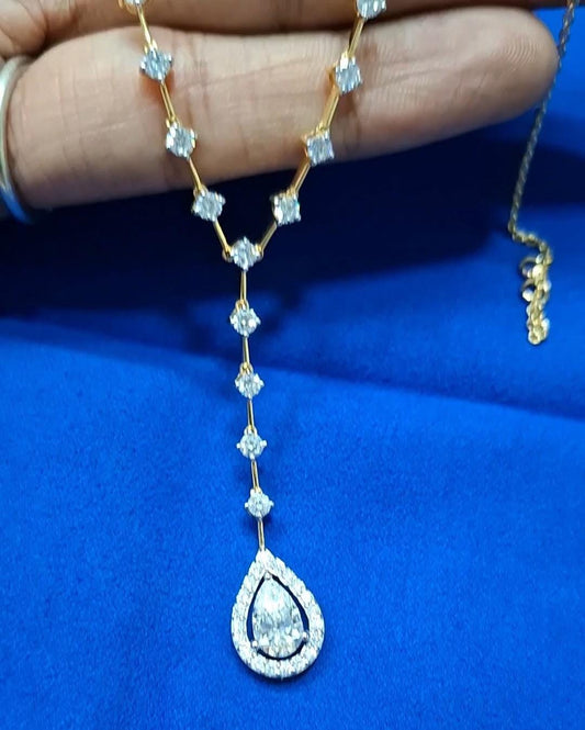 14k Yellow Gold Diamond Necklace: Pear & Round CVD Lab Grown Diamonds