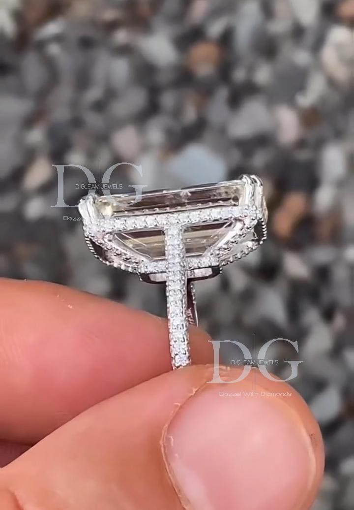 Handmade 10 Carat Emerald Cut Lab Grown Diamond Engagement Ring: Claw Prongs, Comfort Fit