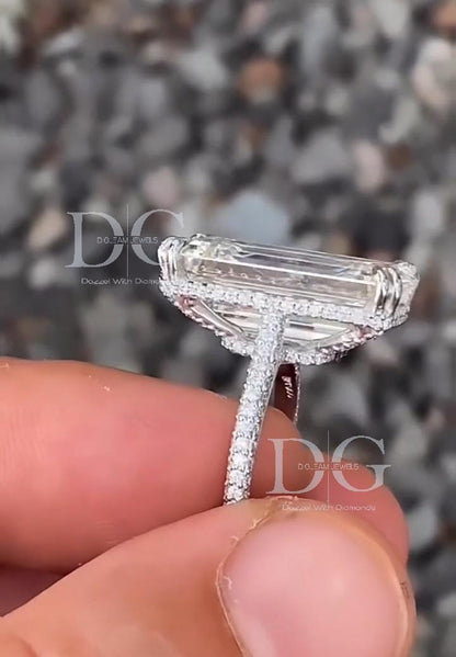 Handmade 10 Carat Emerald Cut Lab Grown Diamond Engagement Ring: Claw Prongs, Comfort Fit
