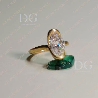 Oval Lab Grown Diamond Engagement Ring: Yellow Gold Bypass Setting, Aquamarine Amethyst Accent
